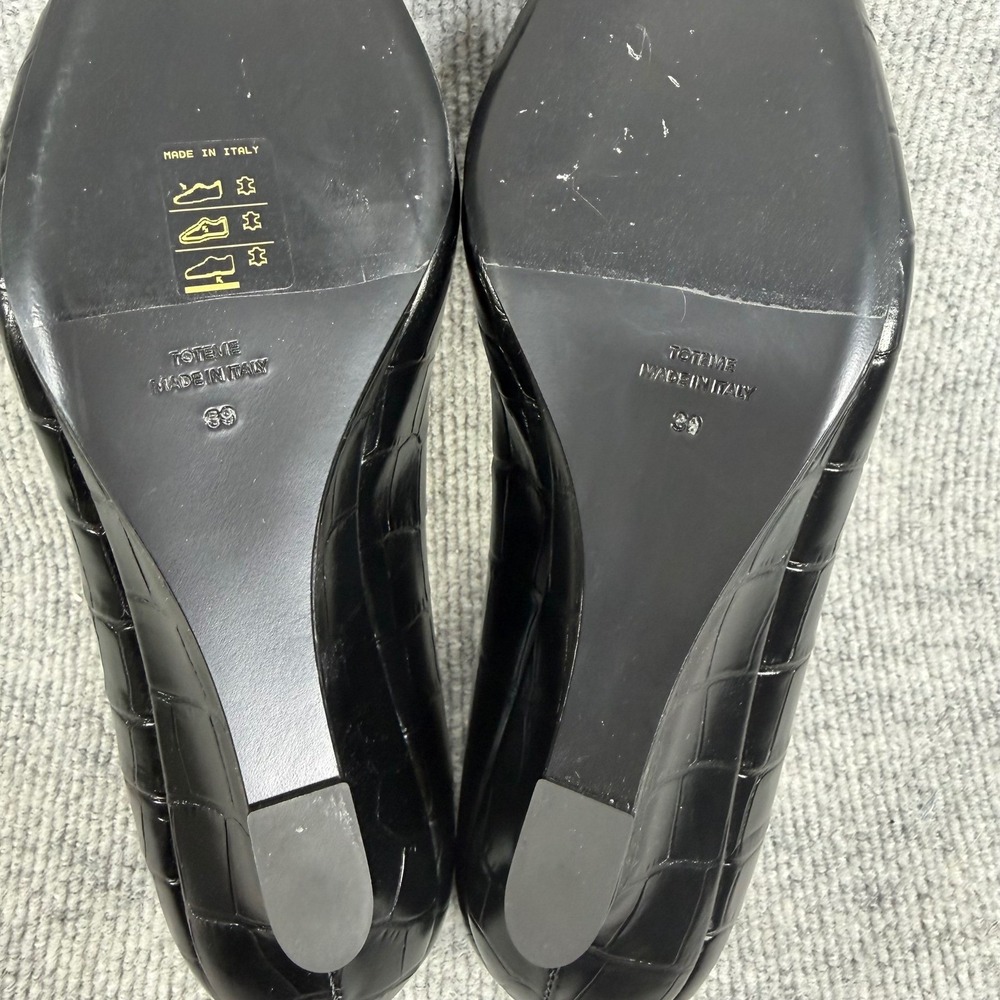 Toteme Size-EU 39 Black Croc Embossed Leather Pointed Toe Wedge Pumps - Picture 12 of 13